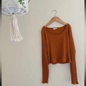 American Eagle Rust Orange Ribbed Long Sleeve Top